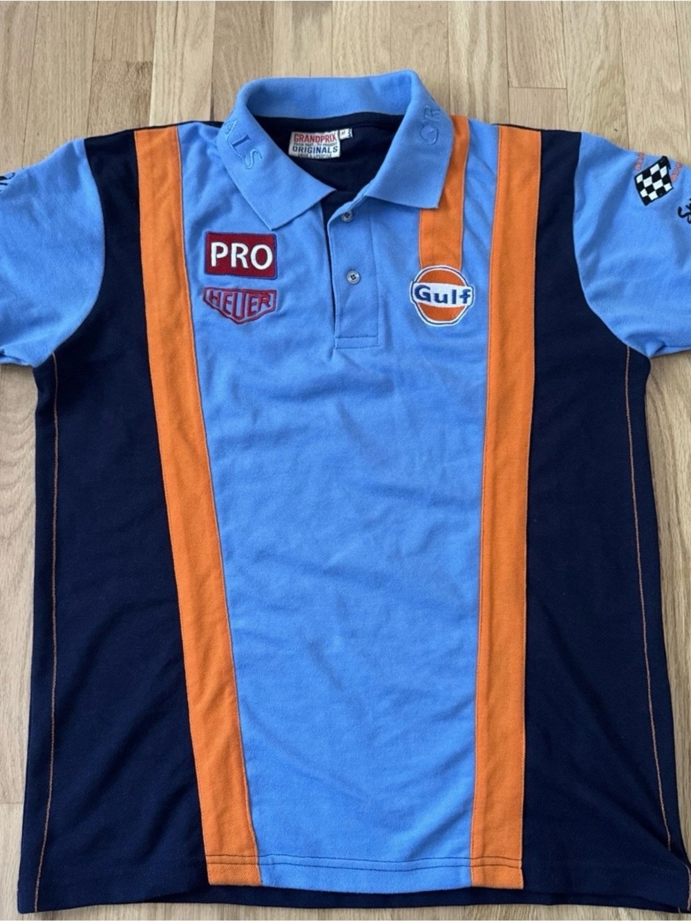 Grandprix Originals Gulf Racing Polo Shirt Men’s Medium Blue Orange Heuer